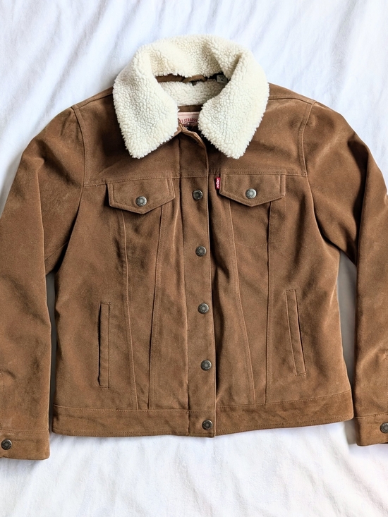 Levi's Other - Levi’s Faux Suede Sherpa Jacket Mens M Cognac Fully Lined Trucker Coat NWOT
